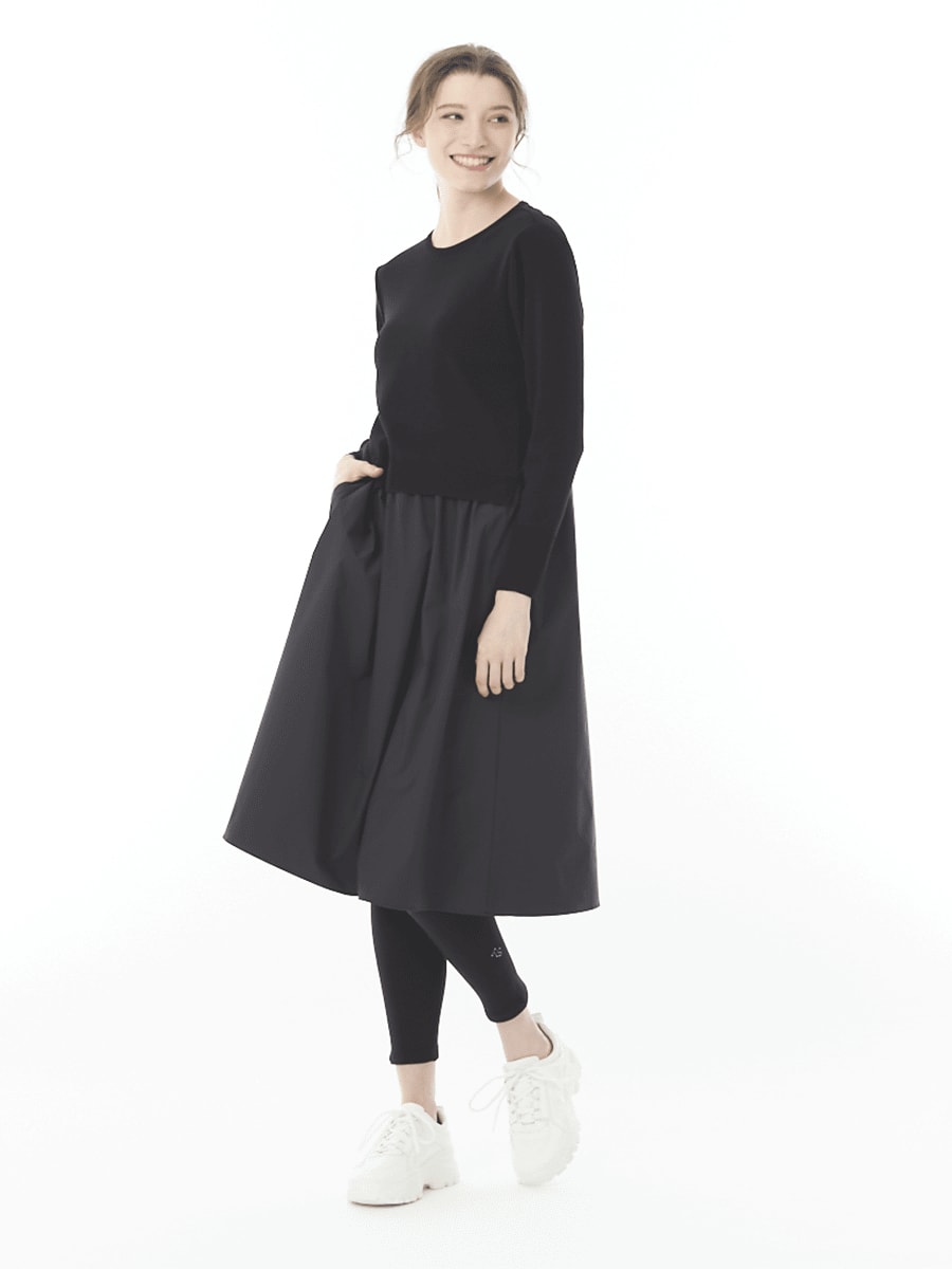 ニット＆タイプライター素材 重ね着風ワンピース｜アトリエドール公式