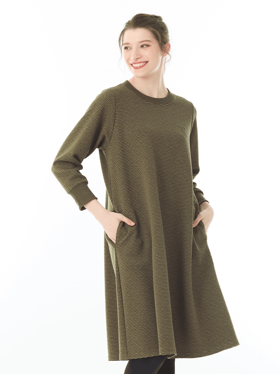 ストレッチ凹凸ボーダー　ワンピース 