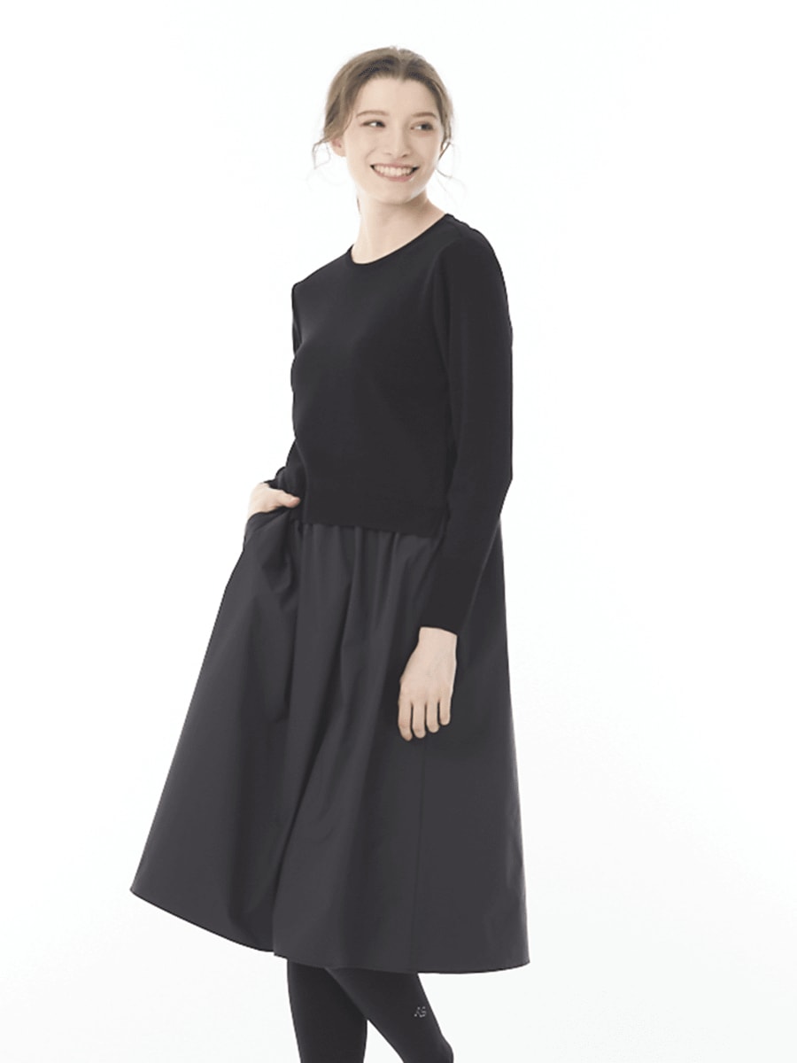 ニット＆タイプライター素材 重ね着風ワンピース｜アトリエドール公式