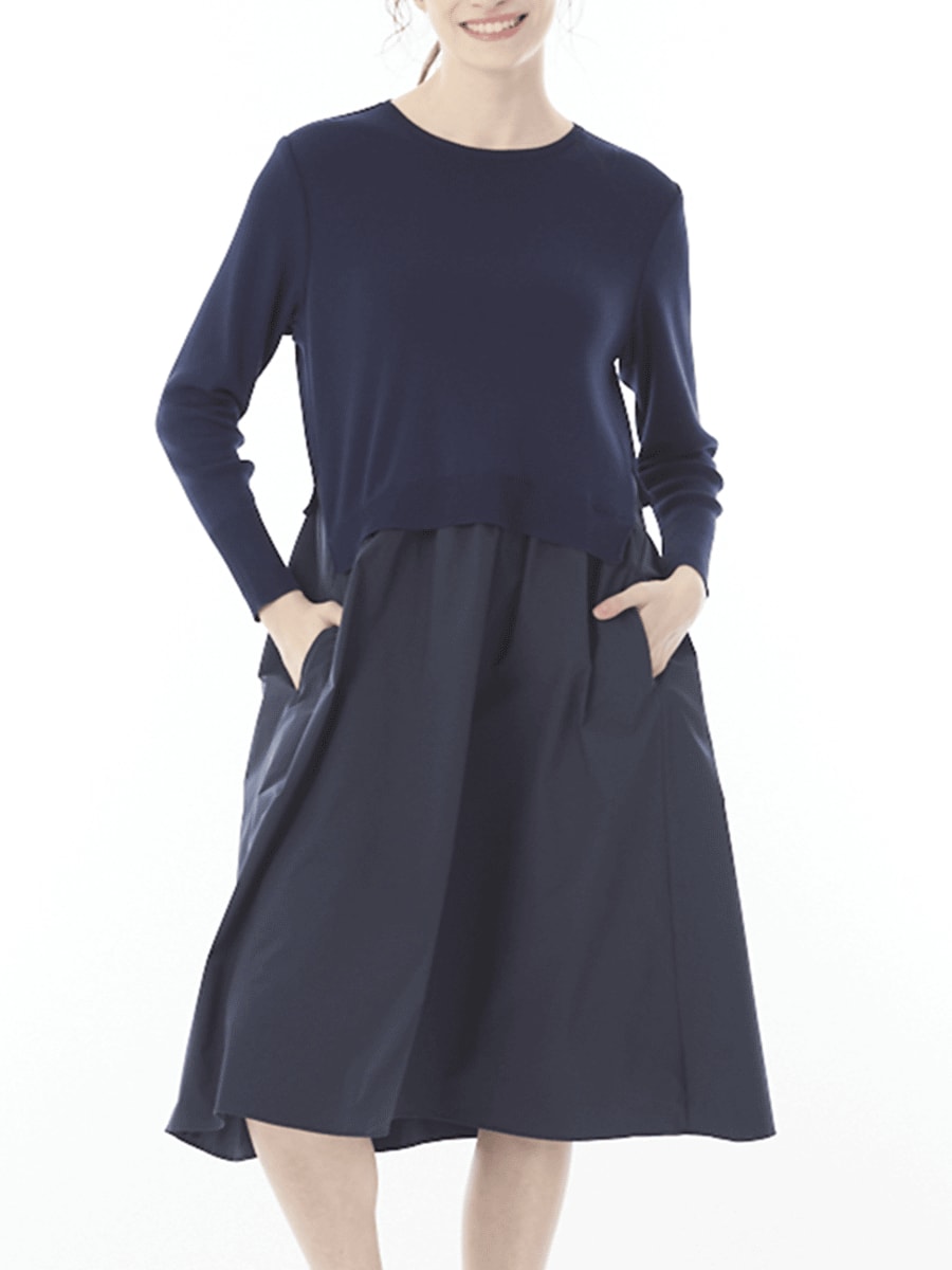 ニット＆タイプライター素材 重ね着風ワンピース｜アトリエドール公式