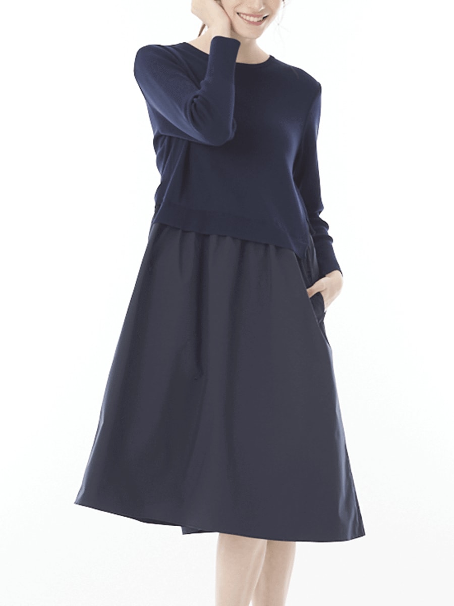 ニット＆タイプライター素材 重ね着風ワンピース｜アトリエドール公式