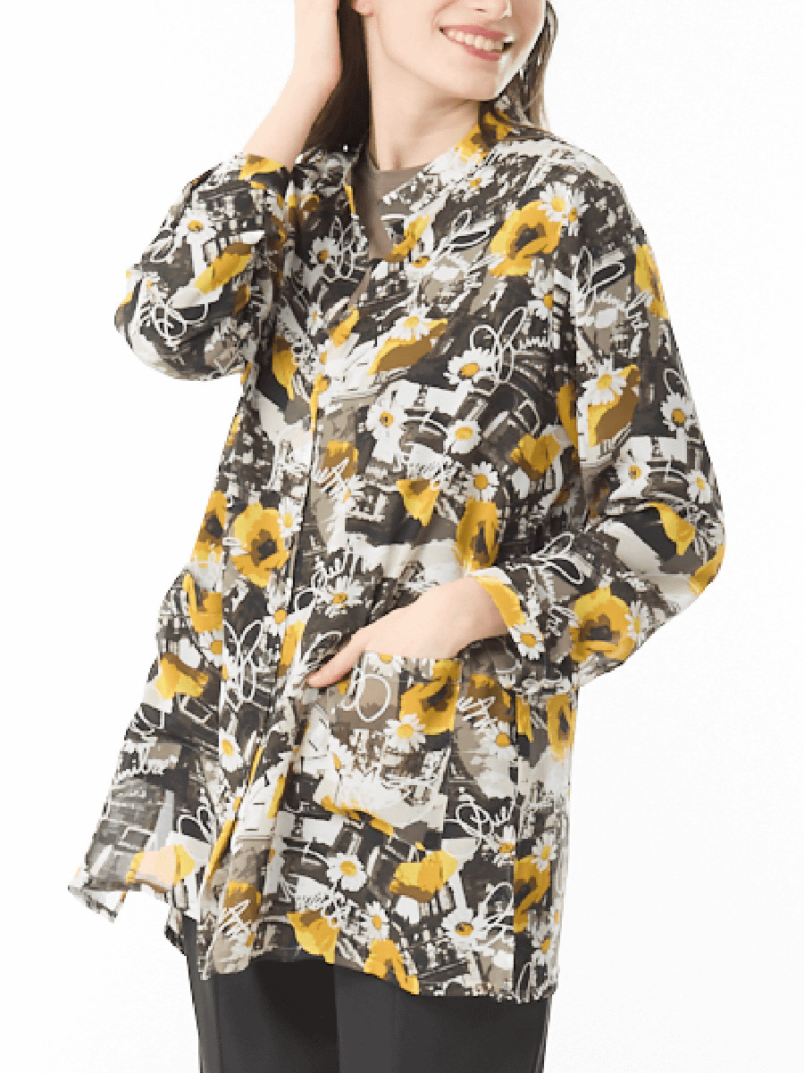 フランス柄 ジョーゼットチュニックブラウス｜アトリエドール公式