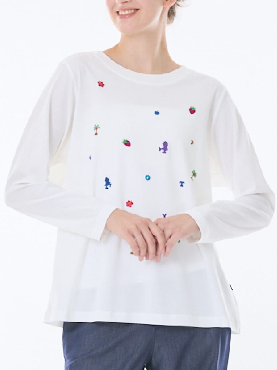 定番さらさらフライス 飛び柄刺繍加工カットソー｜アトリエドール公式
