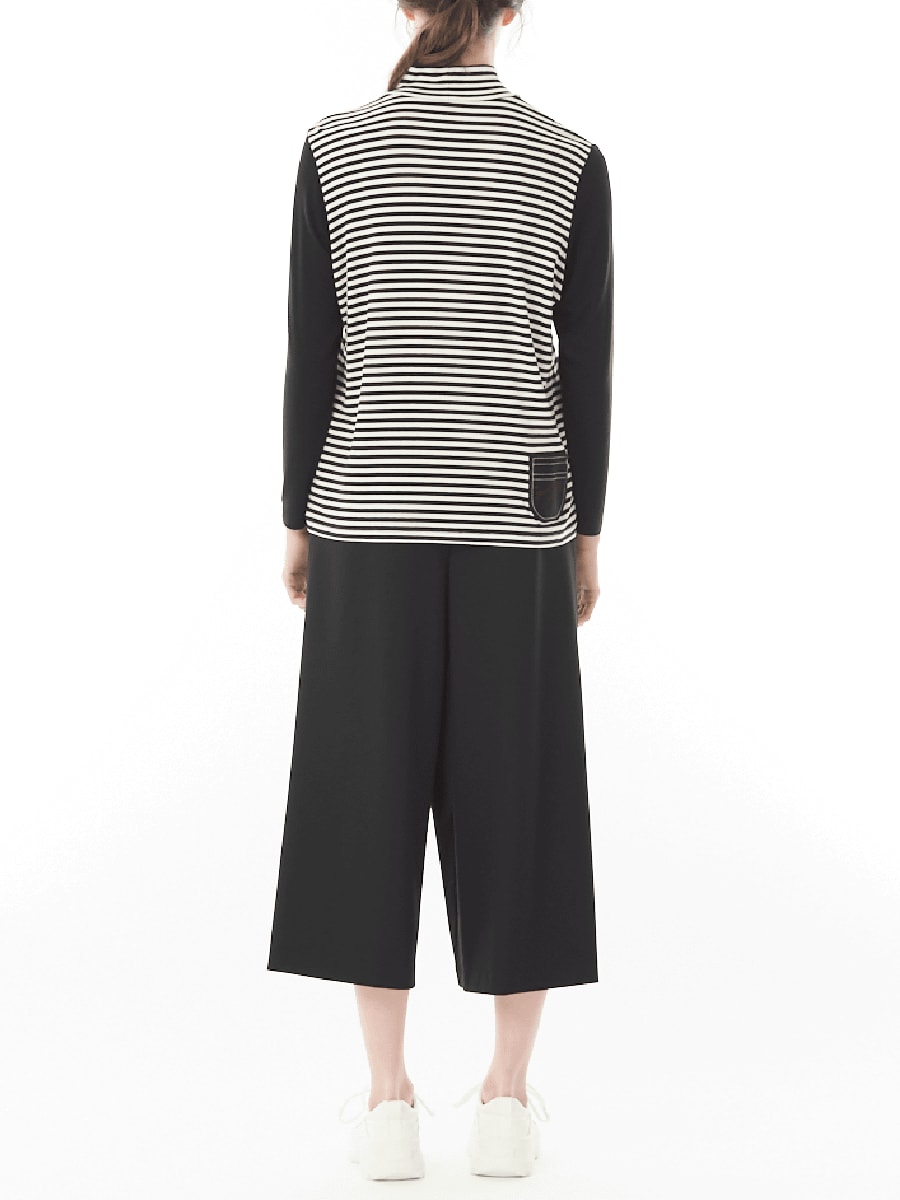 【新品未使用VINCI】暖か素材ボーダー切り替えハイネック50号 カシミヤ100％配色×ボーダーハイネックニット ミセス ファッション 50